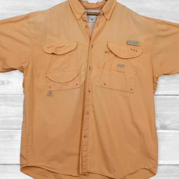 COLUMBIA Men's PFG Peach Short Sleeve Vented Button Down‎ Shirt Size Large - Picture 2 of 7